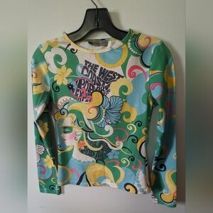 Modland Paris "West Coast Pop Art" Crew Neck Long Sleeve Stretchy Top. Vintage.
